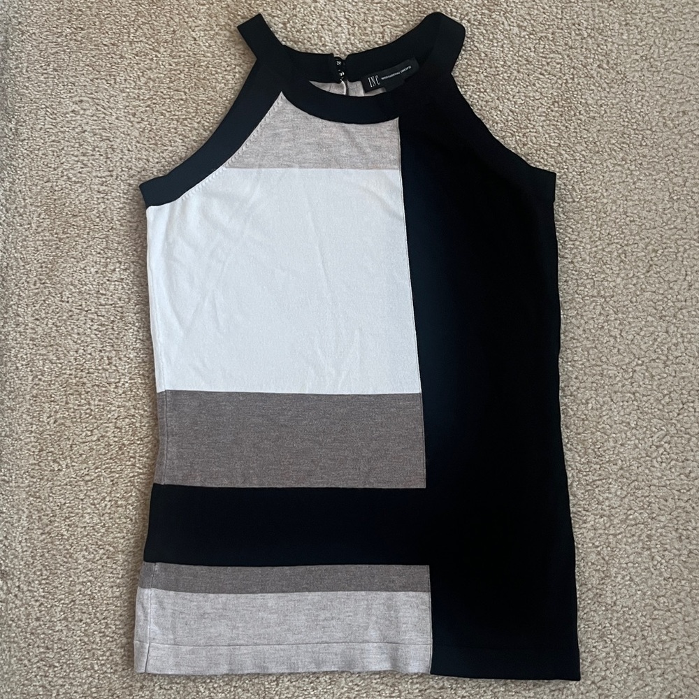 INC International Concepts Color Block Patterned Sweater Tank Top XS Extra Small